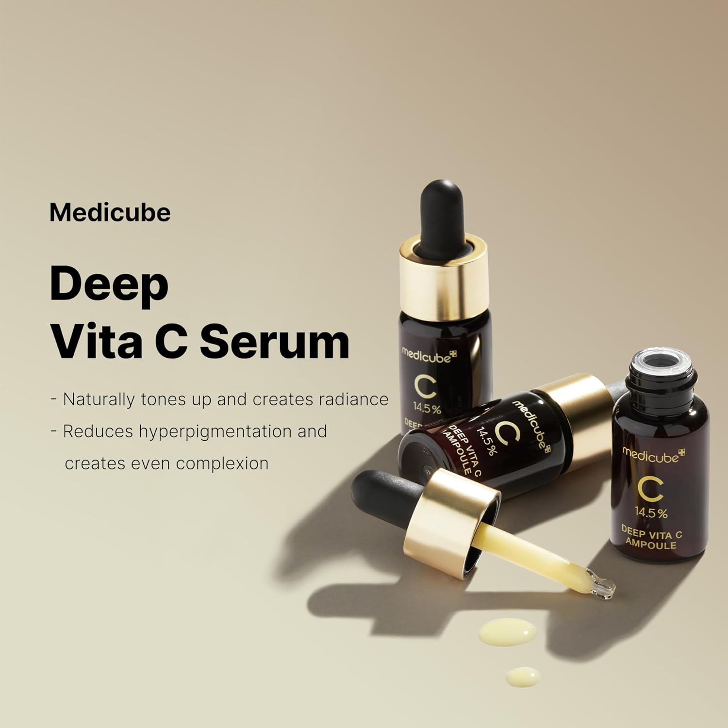 Medicube Deep Vita C Serum 2.0 – 14.5% Pure Vitamin C Brightening Serum | Reduces Hyperpigmentation, Dark Spots & Blemishes | Korean Skincare | 10g × 3 Bottles