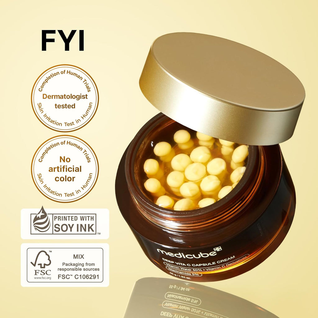 Medicube Capsule Cream with Deep Vitamin C – Liposome Vitamin C Golden Capsule Cream for Radiance & Firm-Looking Skin | Hydrating Glow Gel Moisturizer | Korean Skincare | 1.94 oz