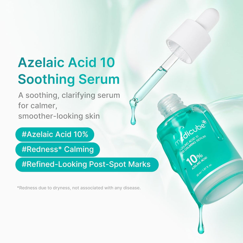 Azelaic Acid 10% Soothing Serum — Korean serum for acne, redness, and post-acne marks. With Niacinamide + Panthenol to calm, brighten, and support the skin barrier. Lightweight and fast-absorbing.