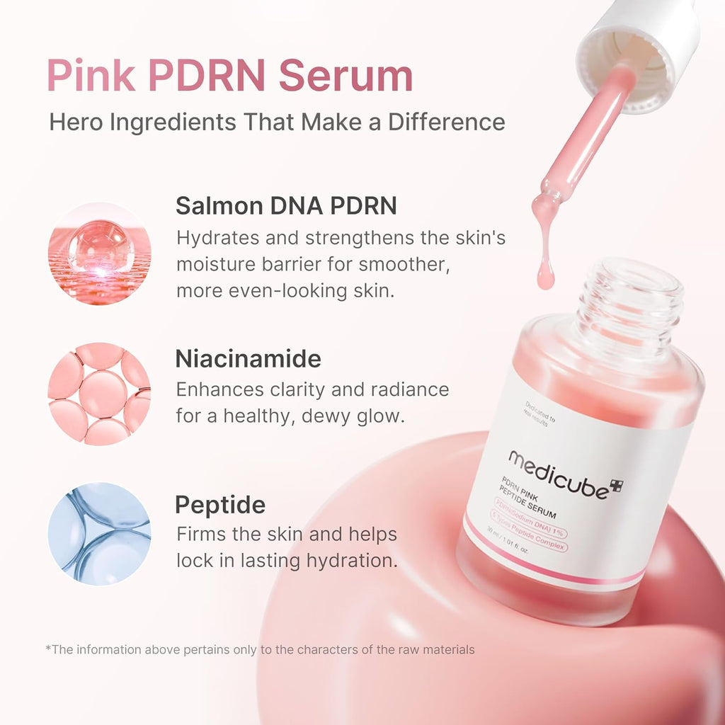 Medicube PDRN Pink Peptide Serum with Salmon DNA – Pink Glow Hydrating Serum | Peptides & Niacinamide for Firm-Looking Skin, Even Tone & Radiance | Korean Skincare | 1.01 fl. oz