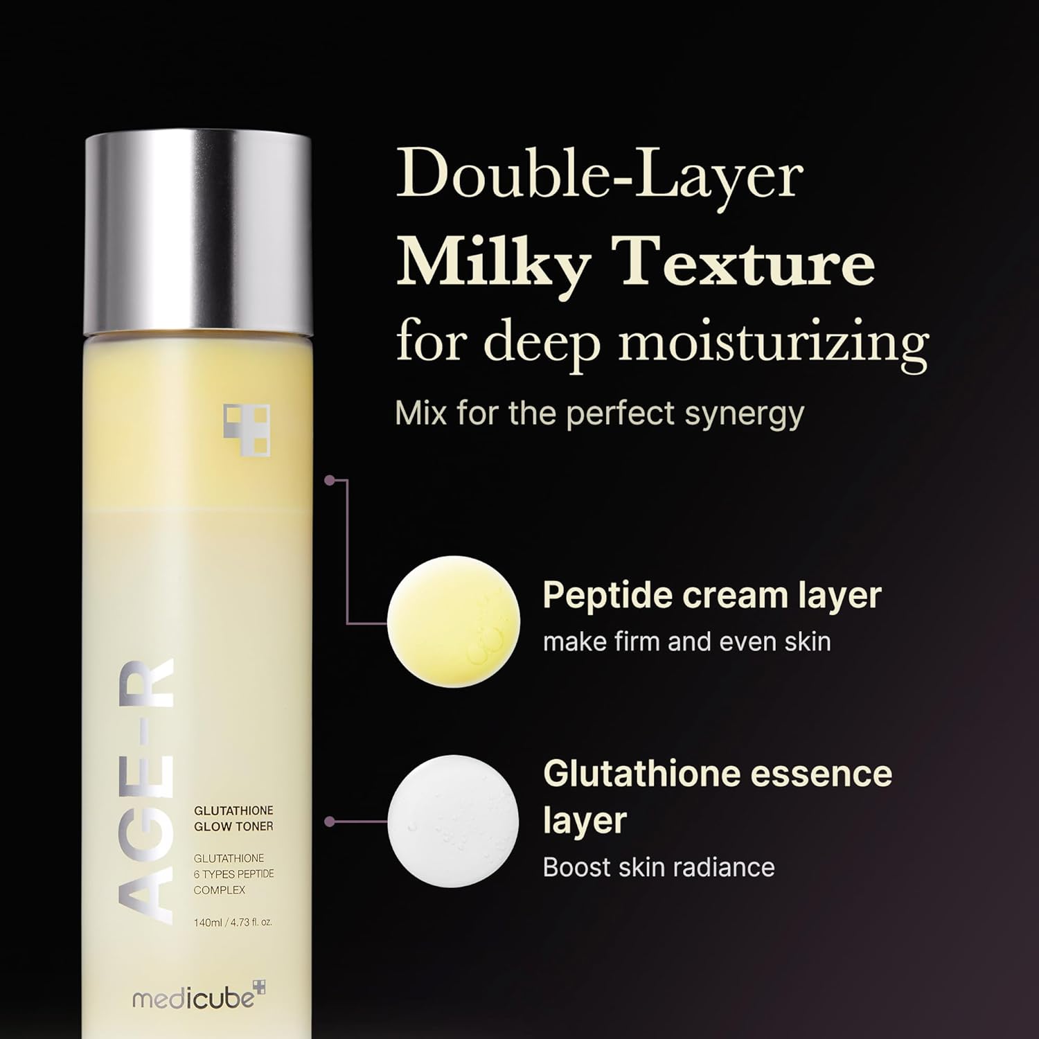 Medicube Age-R Glutathione Glow Milky Toner – Low-Irritation Double Layer Toner for Glass Glow Skin | Peptides, Radiance, Even Skin Tone & Deep Hydration | Korean Skincare