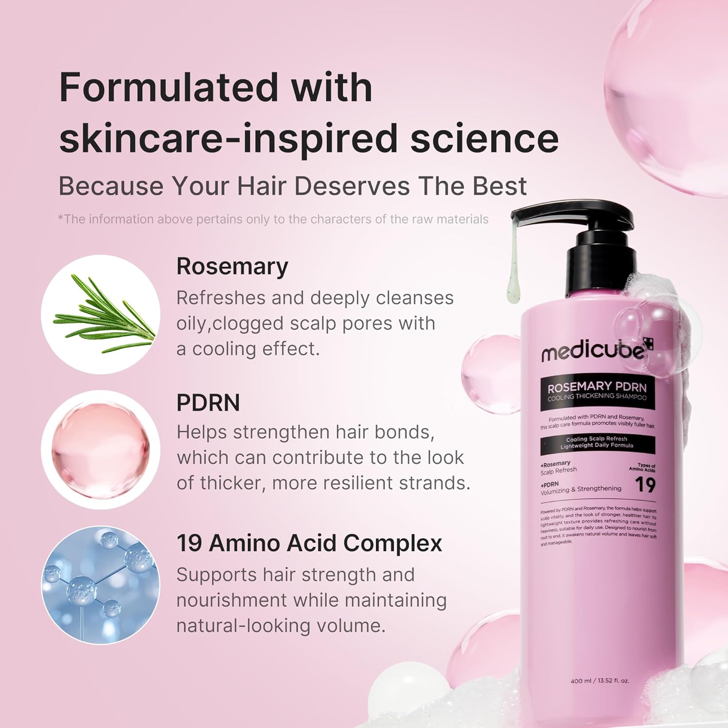 Medicube Rosemary PDRN Shampoo — Korean shampoo for thinning, weak, and flaky hair. Helps strengthen, thicken, and refresh the scalp with rosemary and amino acids.