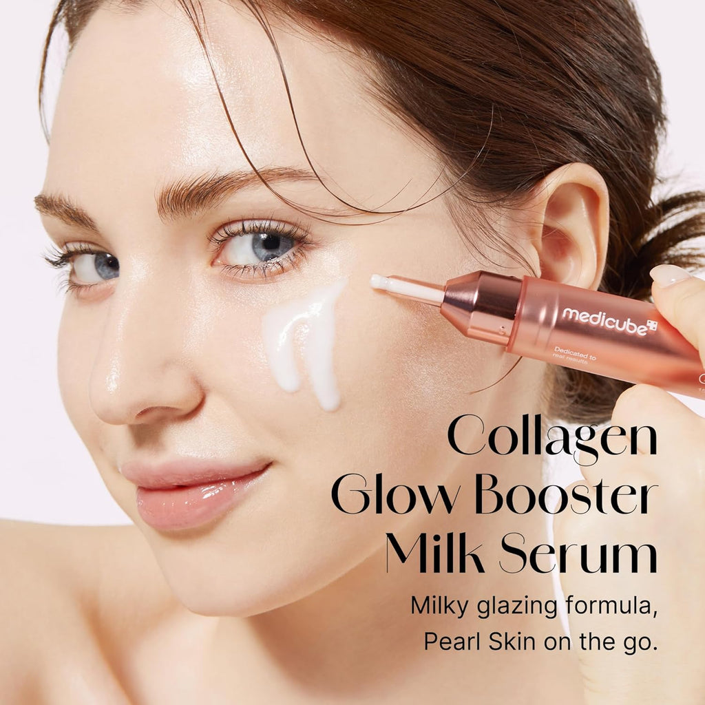 Medicube Collagen Glow Booster Milk Serum – Twist & Click Radiance Serum | Hydration, Firming & Glow with Niacinamide, Milk Protein Extract & Hydrolyzed Collagen | Korean Skincare | 0.50 oz