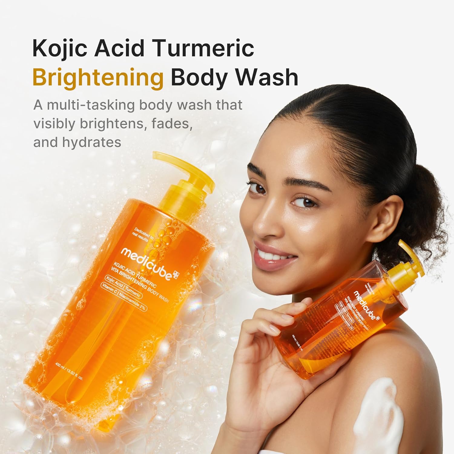 Medicube Kojic Acid Turmeric Brightening Body Wash – Gentle Exfoliating Shower Gel for Uneven Skin Tone | Niacinamide, Vitamin C & AHA/BHA | Deep Cleansing & Hydrating Formula | Korean Skincare | 13.52 fl.oz